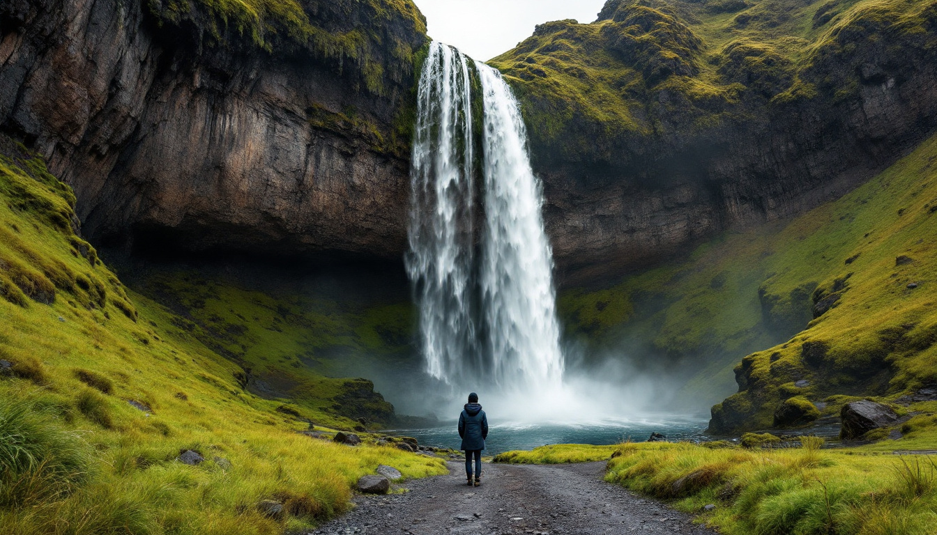Schönste Wasserfälle Island: Seljalandsfoss stürzt über eine bemooste Klippe